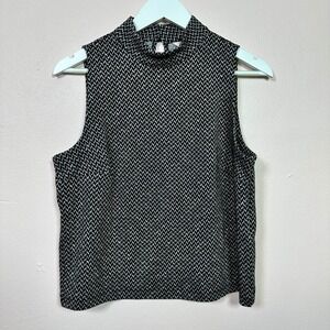 BANANA REPUBLIC Black Herringbone Mockneck Sleeveless Blouse, Medium